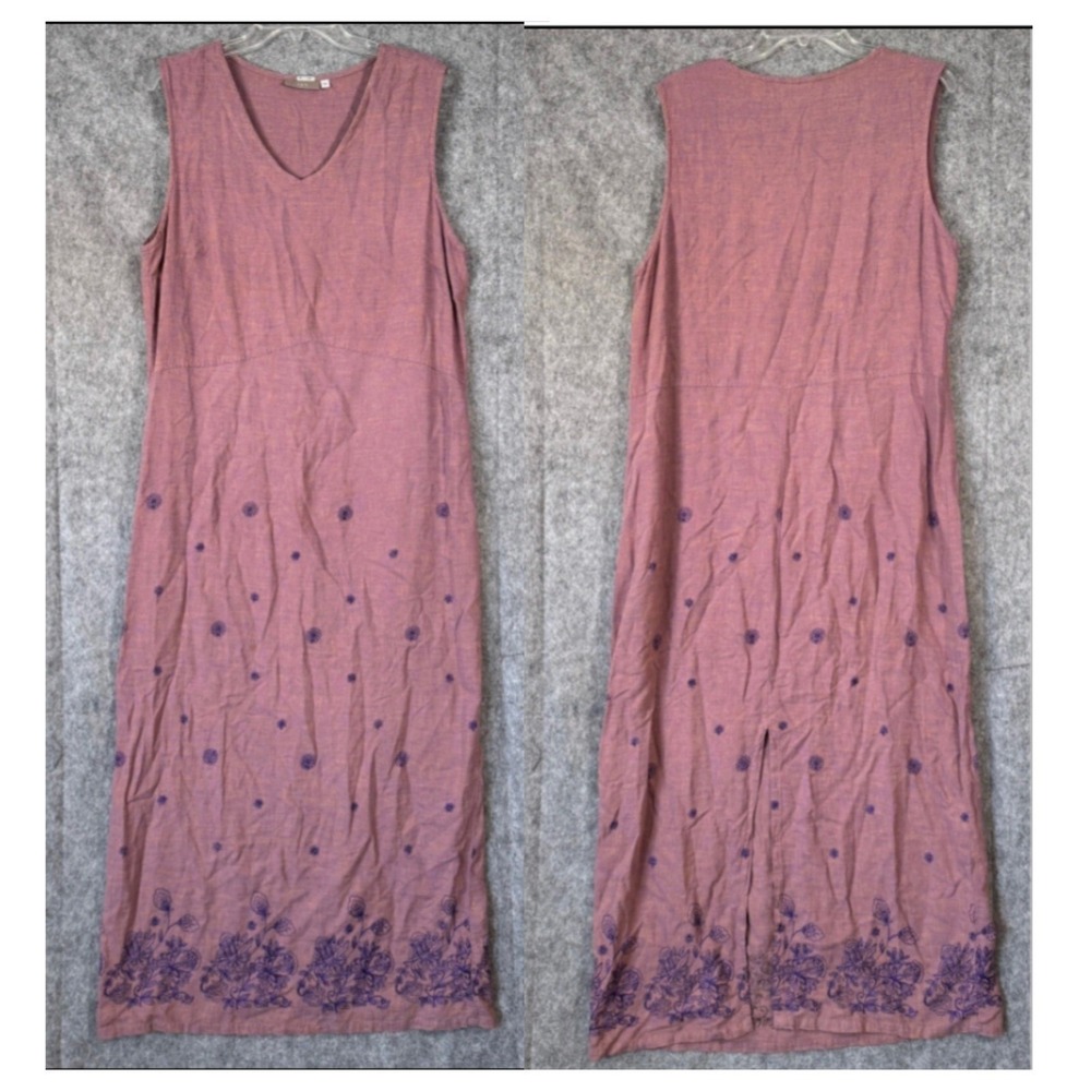 VTG IVY Maxi Linen Dress Womens 16 Cottagecore Purple Bohemian Embroidered Fairy
